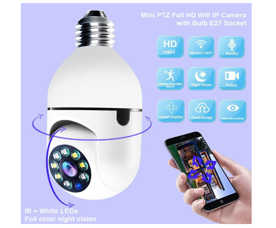 360° 1080P IP E27 Light Bulb Camera Wifi Night Smart Home Wireless Security 2022