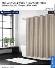 72x96 Shower Curtain Flax Linen 240GSM Heavy Weight Fabric Bath Shower Curtain