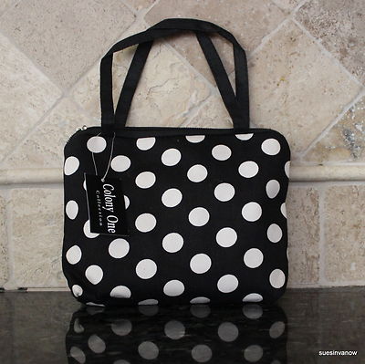 Mini Handbag Black W/ White  Dots Cosmetic Travel Tote Small Stylish Designer 