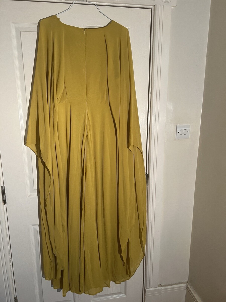 Yellow Chiffon Cap Sleeve Wrap With Tie Belt Maxi Dress UK 16
