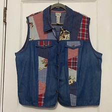 Vintage Koret City Blues denim vest size 18w patchwork red blue july 4