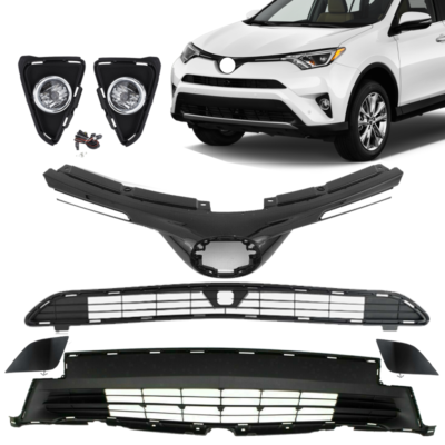 For 2016-2018 Toyota RAV4 Upper Center Lower Grille & Fog Light Cover