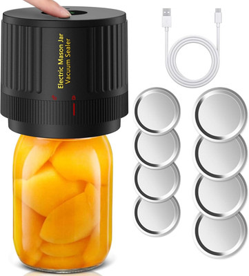 Black Mason Jar Vacuum Sealer Electric Jar Sealer for Wide & Regular-Mouth Mason