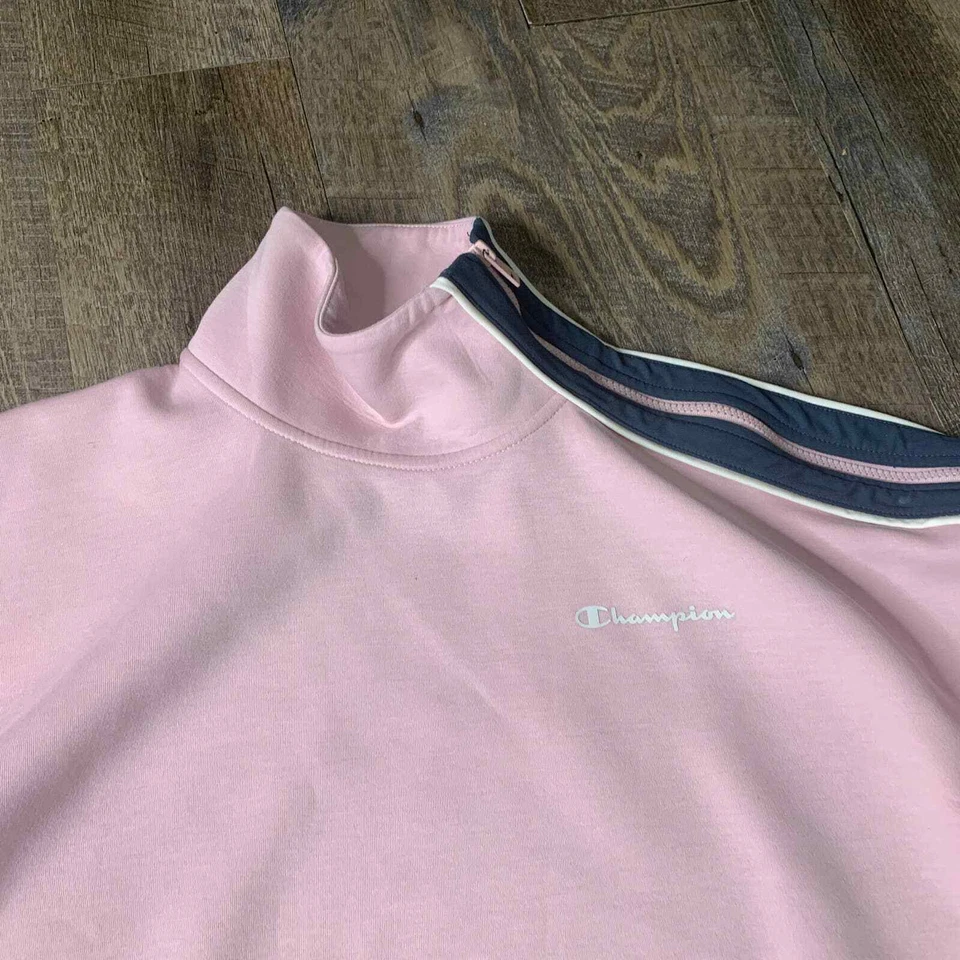 Champion Mujer Sudadera Talla Mediana Rosa Pullover Cuello Simulado Bolsillos Atlética Foto 2 de 4