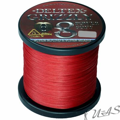 DELTEX GRIZZLY Rot 0.12mm 16,10kg 1000M 8 fach Geflochtene Hi Tech Schnur Sha