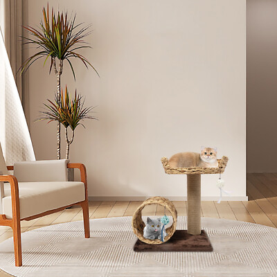 Two Level Cat Tree Cat Woven Nest w/Scratching Post and Toy Ball Cat Tunnel