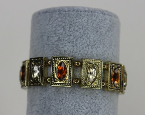 Goldtone Antique Finish Stretch Bracelet with Marquis Rhinestones Earthtones - Picture 5 of 10