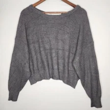 Zara Knit Gray Ribbed Knit Bow Tie Back Oversized Long Sleeve Sweater Small