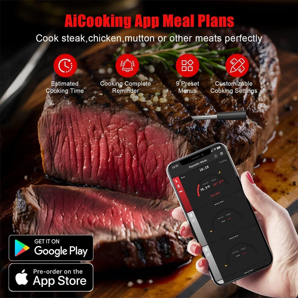 Smart Meat Thermometer with Bluetooth | 165ft Wireless Range - FAST SHIPPING