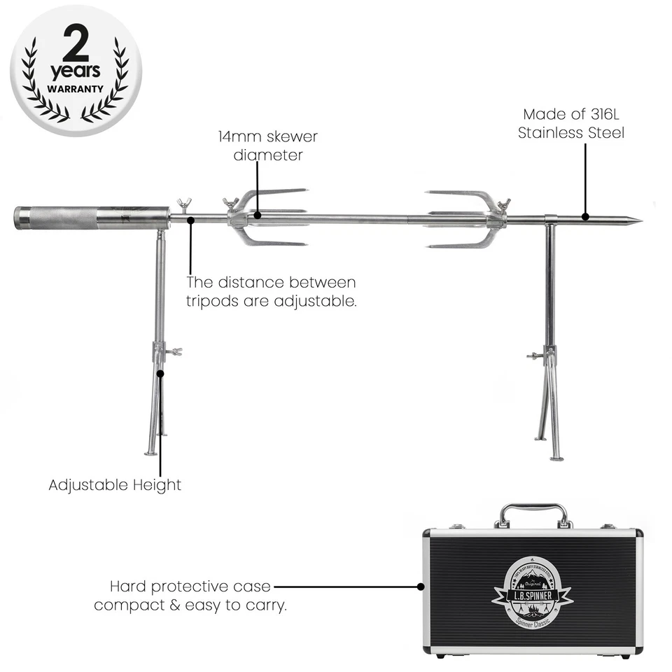 LB Spinner 经典便携式电池供电烧烤万向轮烤架 — 第 2/4 张图片