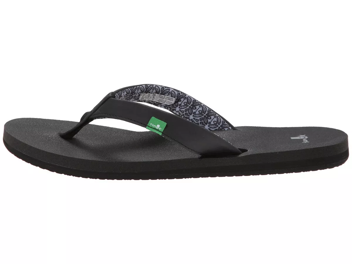 Sanuk YOGA ZEN Black Jersey Print Lining Yoga Mat Flip Flops Women's Sandals