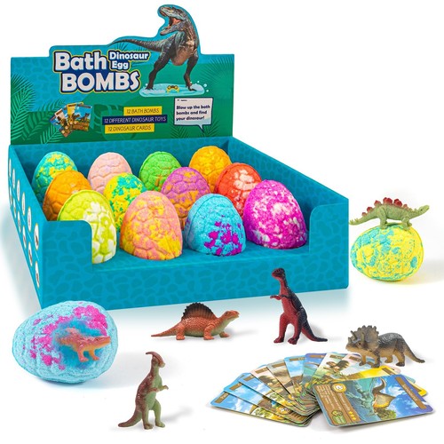 Bath Bombs for Kids with Surprise Toys Inside - 12 Pack Organic Dinosaur Bath...