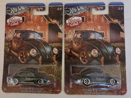 Hot Wheels Silver Series Vintage Club VW Classic Bug 5/5 - Lot of 2 - Metal Base