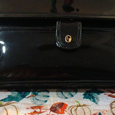 Lou Taylor 1960 Black Clutch Bag Hardware Mirror Lined Snap Closure Made in USA