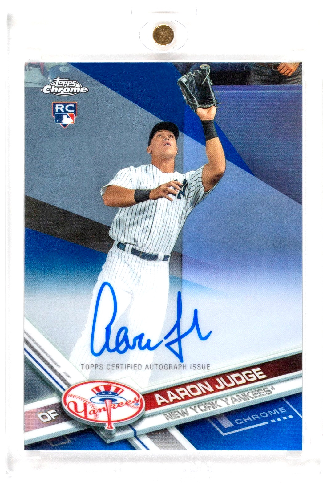 2017 Topps Chrome Rookie Autographs Blue Refractors #RAAJ Aaron Judge #047/150