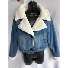 Fashionnova Mila Denim Shearling Jacket Medium Wash Jean Size S Y2K 90s Warm