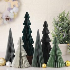 6 Pcs Gray Christmas Tree Honeycomb Centerpiece Minimalist 3D Paper Trees Cen...
