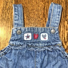 Vtg 90s Y2K Carters Overalls Ruffle Denim Jeans 9 Months Baby Felted Applique