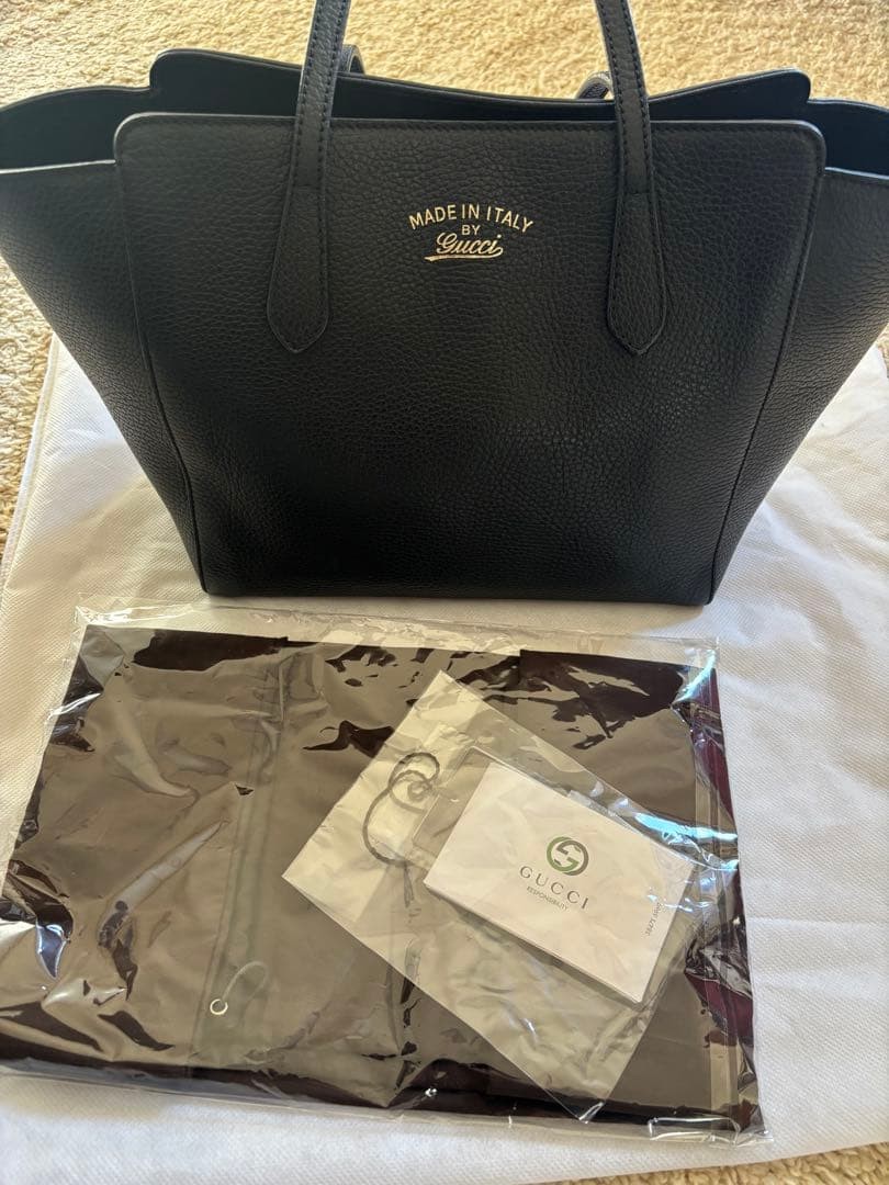 GUCCI Tote Bag A4 Size Black Leather Used Authentic Ladies Fashion