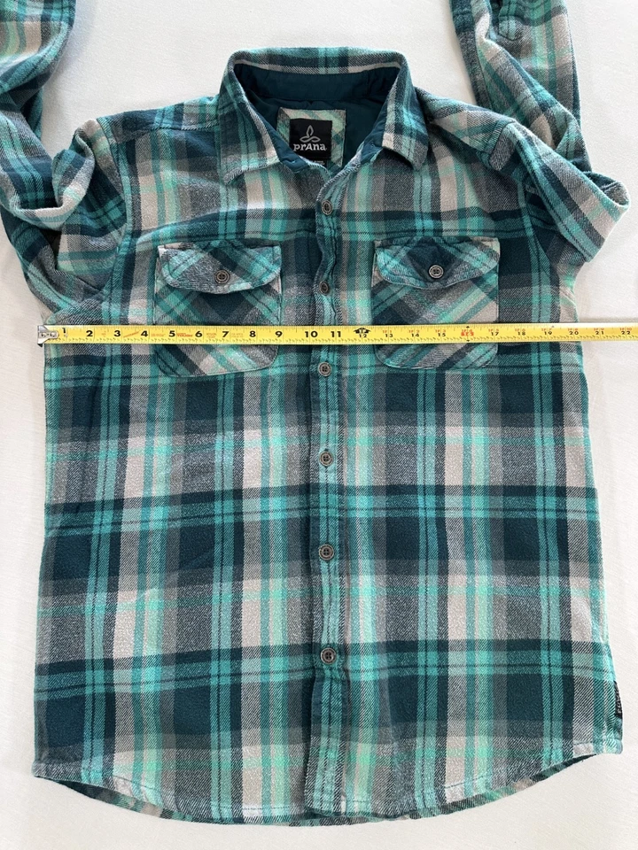 Prana Men's Flannel Size Small Blue Plaid Long Sleeves, Medium Weight, Outdoor - Image 4 of 4
