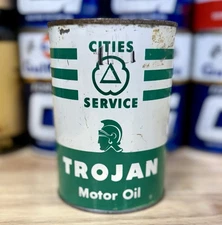 Vintage Cities Service Trojan Motor Oil Can Quart Empty