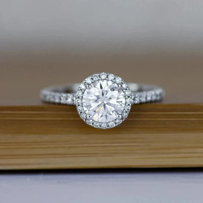 1.80CT Round Moissanite Thick 2.5 Micron 18k White Gold Plated Engagement Ring