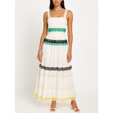 Stellah Maxi Dress Women's Small White Lace Trim Boho Summer Sleeveless Casual