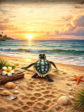 5D Sea Turtle Beach Sunset Diamond Art Kits for Adults Beginners 12X16Inch