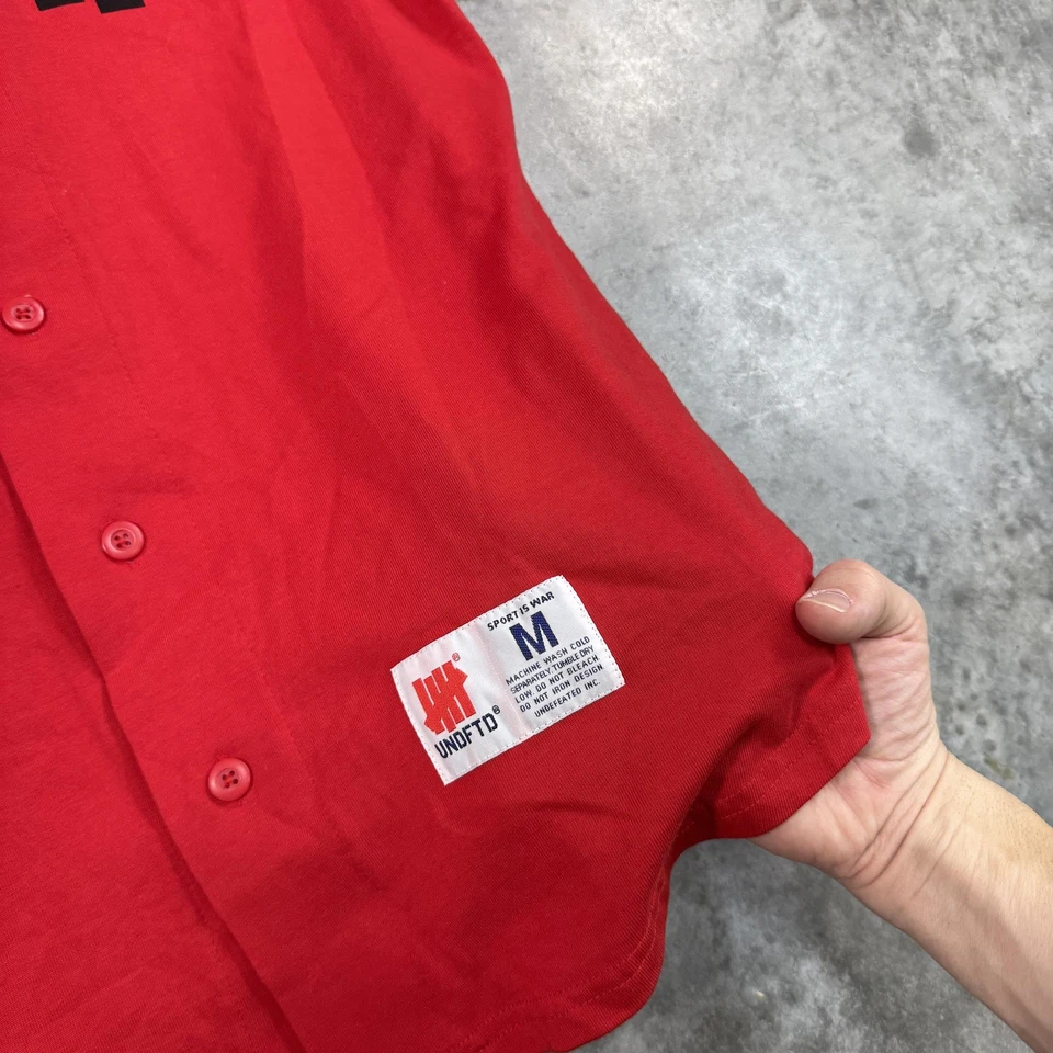 Undefeated Shirt Mens Medium Red Baseball Jersey Button Up Sports M UNDFTD Logo - Image 3 of 4