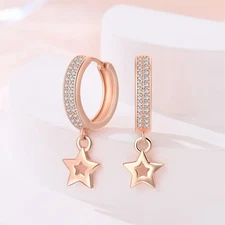 KUNSIR 925 Sterling Silver Star Drop Earrings Rose Gold Women Party Wedding Gift