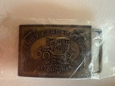 Vintage Henry Ford Detroit Automobiles Metal Belt Buckle Record Model T Years