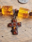 WOW Vtg Bakelite Bead Necklace Apple Juice Sterling Silver Cross Sunstone Tested — photo 6