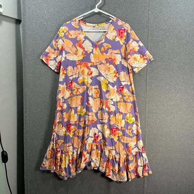 LOGO by Lori Goldstein Rayon Elbow Sleeve Dress Lavender Floral, Petite Medium - Image 1 of 4