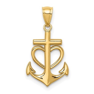 14 Karat Gelbgold Anker mit Herz Anhänger