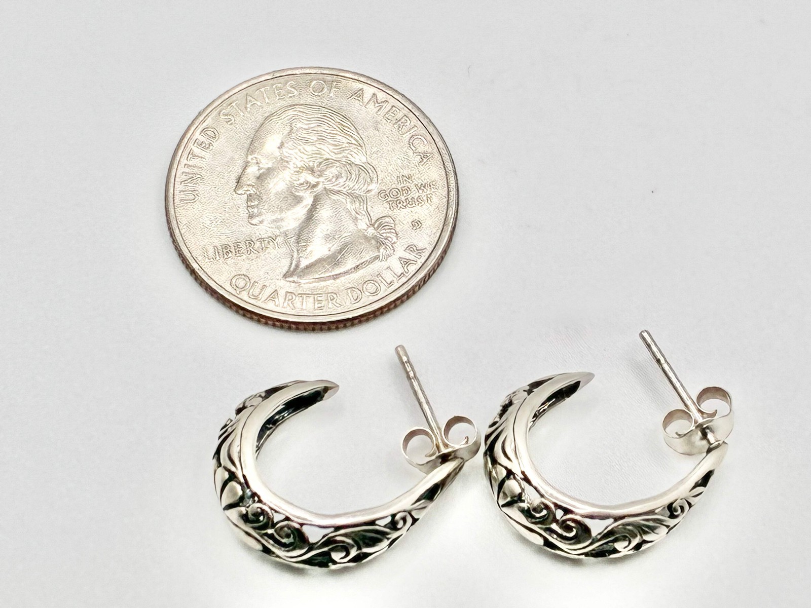 Silver Scrollwork Half-Hoop Earrings - image 6