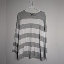 Image of Eileen Fisher Sweatshirt Peruvian Organic Cotton Reversible Stripe Gray Soft
