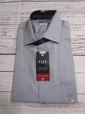 NWT Van Heusen Flex Collar Grey Mist Regular Fit Dress Shirt Mens 16.5 34/35 Lrg