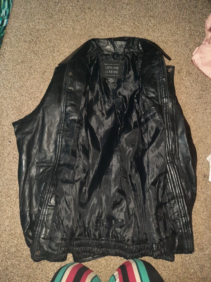 Chaqueta de Motociclista Napoline Leather Outfitters Hombres Grande De Colección Genuina Retazos Y2K Foto 4 de 4