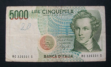 5000 lire  Vincenzo Bellini  Repubblica Italiana  lettera C 1992