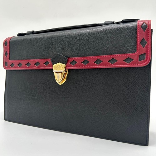 Yves Saint Laurent Cutwork Leather Handbag Black Gold Used Authentic