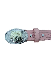 Nocona Belt Co. Girl's Youth Pink Tooled Leather 2-Tone Horse Buckle size 24"-28