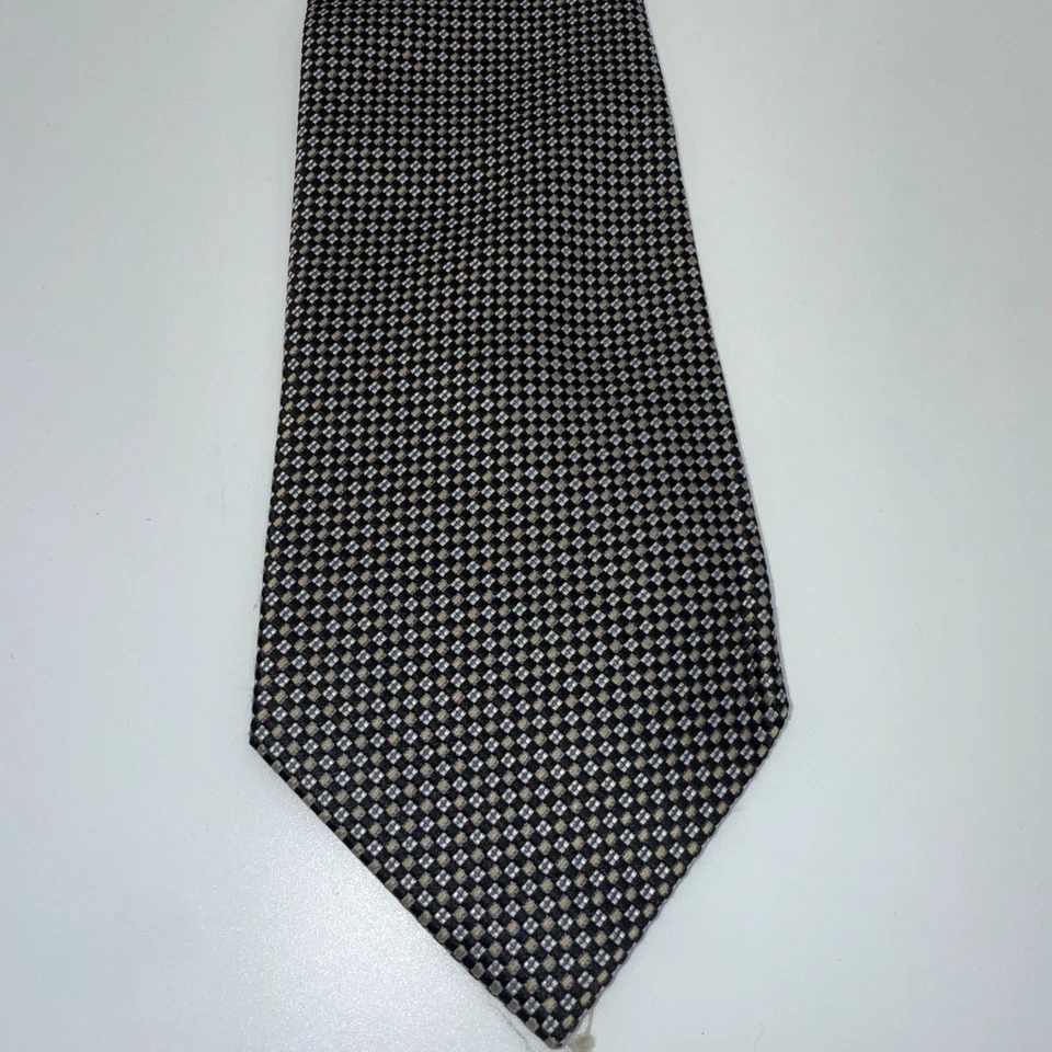 Geoffrey Beene Men's Tie Black Silver Grid Check Classic Business Formal Luxury - Image 4 of 4
