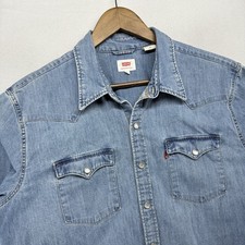 Levis Denim Shirt Men's Large Blue Western Pearl Snap Cowboy Rancher Red Tab