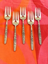 EKCO Eterna Japan LAS PALMAS Textured Blk Accent Floral 5 -Salad  Forks 6 5/8"