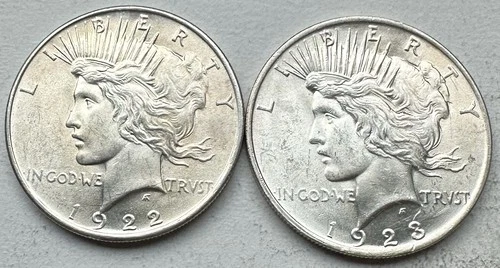 Lot of 2 Peace Dollars 1922, 1923 BU COINS-INV#7351