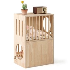 2-tier Wooden Cat Condo, Indoor Symmetrical Cat House w/ Removable Cushions