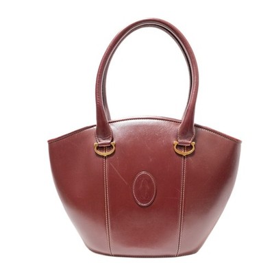 Cartier Must Line Bordeaux Leather Handbag Tote Gold Hardware Logo Auth