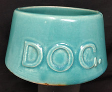 Vintage McCoy USA DOG Bowl Spaniel Feeder Bowl Pottery Glazed Blue Turquoise