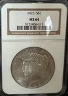 1923 Philadelphia Peace Silver Dollar $1 NGC MS64