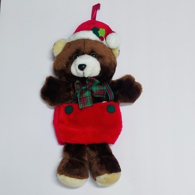 VTG Santa's Best Teddy Bear Plush Hanging Christmas Stocking Puppet Taiwan 1980s